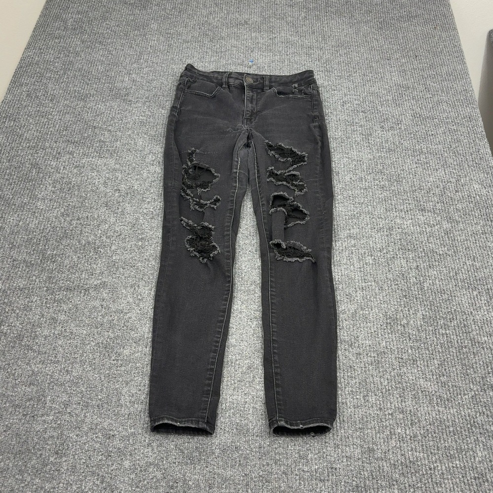 American Eagle Jegging Women 8 Black Cotton Blend Distressed High Waisted Grunge